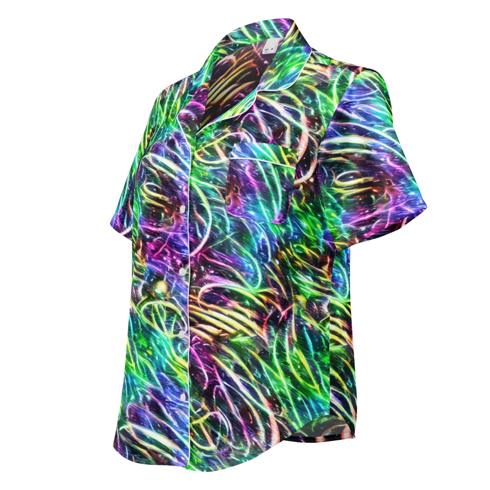 Nightglow Waves on Women's Short Sleeve Pajama Top — Left Front