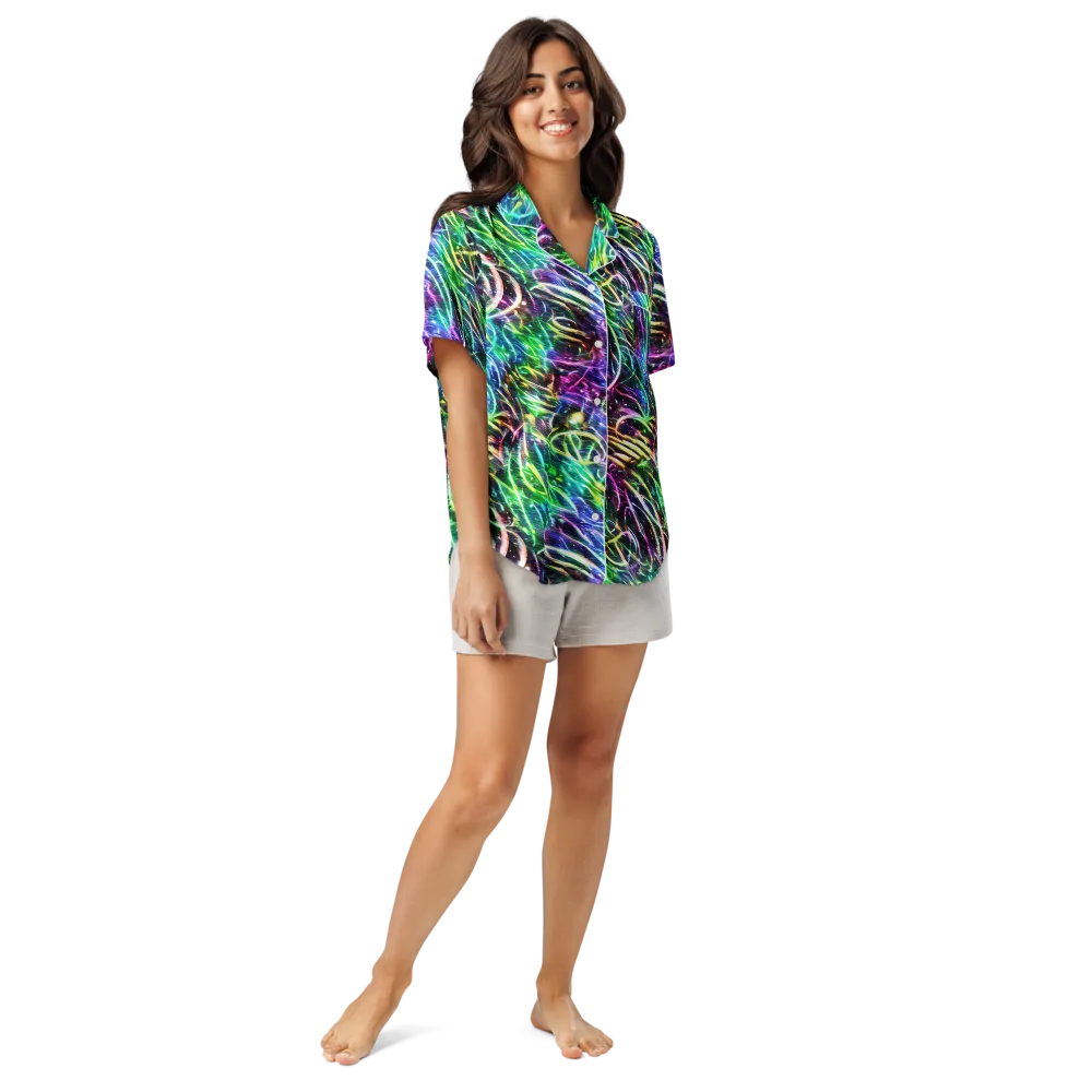 Nightglow Waves on Women's Short Sleeve Pajama Top — Front