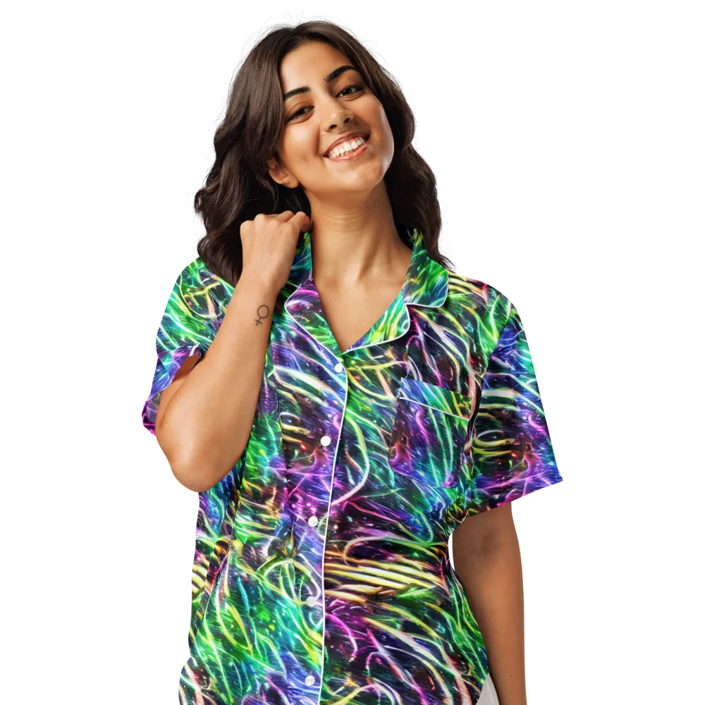 Nightglow Waves on Women's Short Sleeve Pajama Top — Front