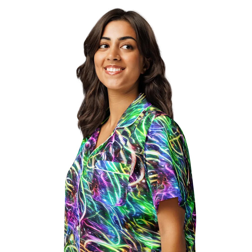 Nightglow Waves on Women's Short Sleeve Pajama Top — Left Front