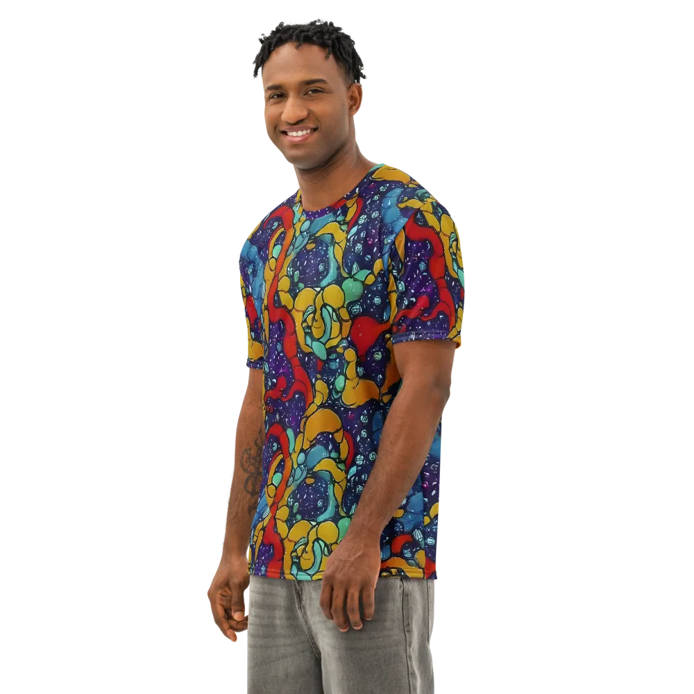 Cosmic Colorfall on Men's Cotton Crew Neck T-Shirt — Left Front