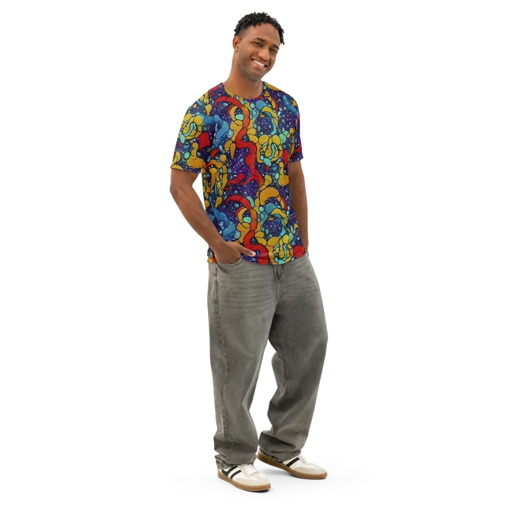 Cosmic Colorfall on Men's Cotton Crew Neck T-Shirt — Right Front