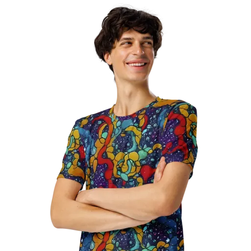 Cosmic Colorfall on a Men's Crew Neck T-Shirt