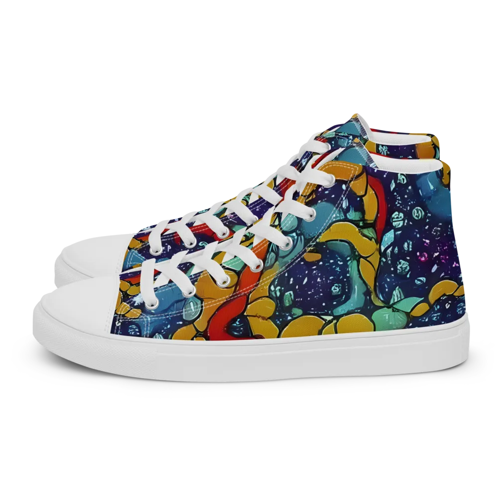 Cosmic Colorfall on Men's High Top Canvas Shoes — Left