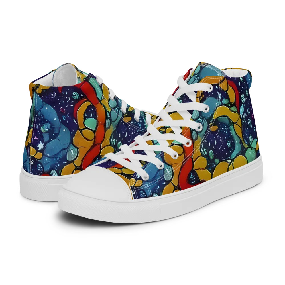 Cosmic Colorfall on Men's High Top Canvas Shoes — Left