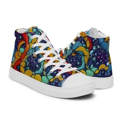 Cosmic Colorfall on a Men's High Top Canvas Shoes