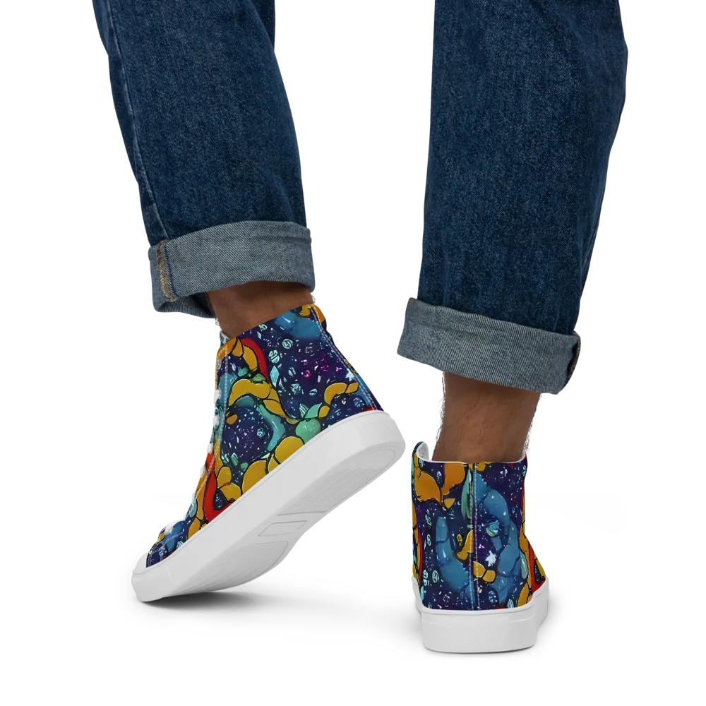 Cosmic Colorfall on Men's High Top Canvas Shoes — Back