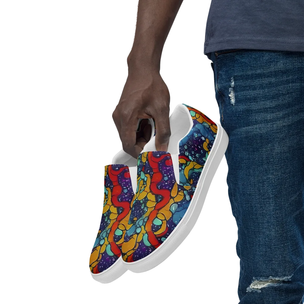 Cosmic Colorfall on Men's Slip-On Canvas Shoes — Left Front