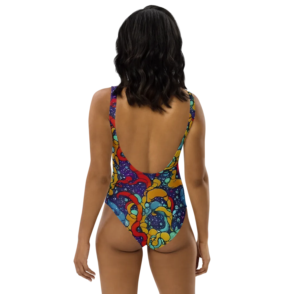 Cosmic Colorfall on One-Piece Swimsuit — Back