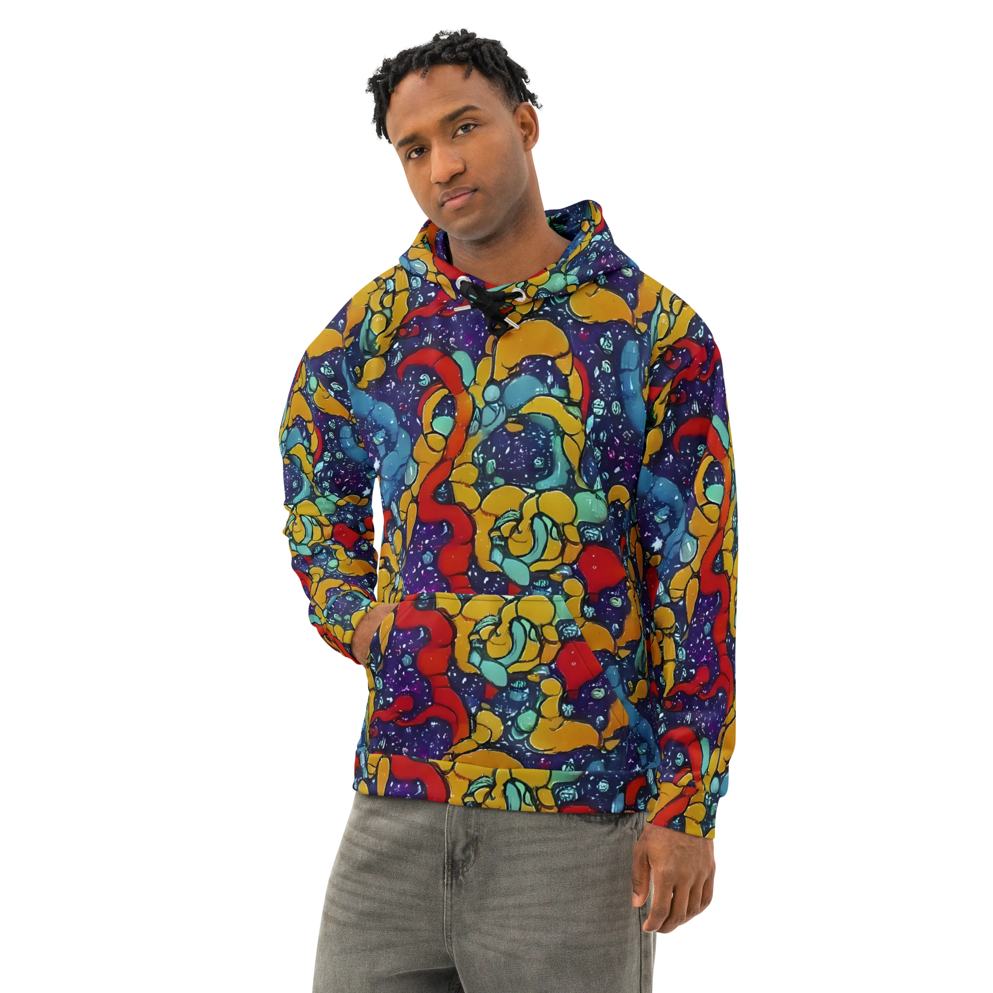 Cosmic Colorfall on Cotton Hoodie — Left Front