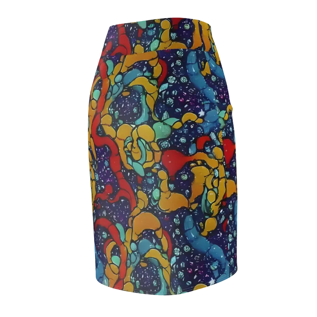 Cosmic Colorfall on Pencil Skirt — Back Side