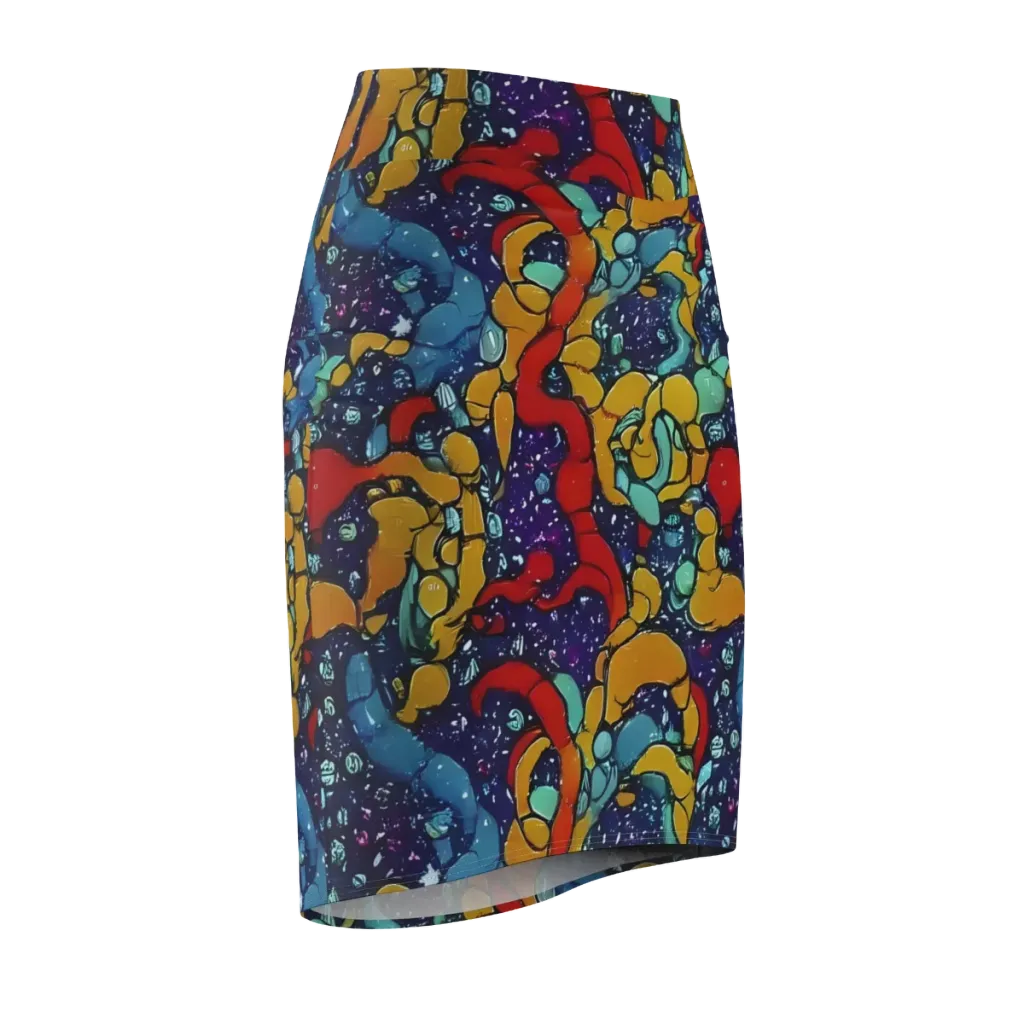 Cosmic Colorfall on Pencil Skirt — Front Side
