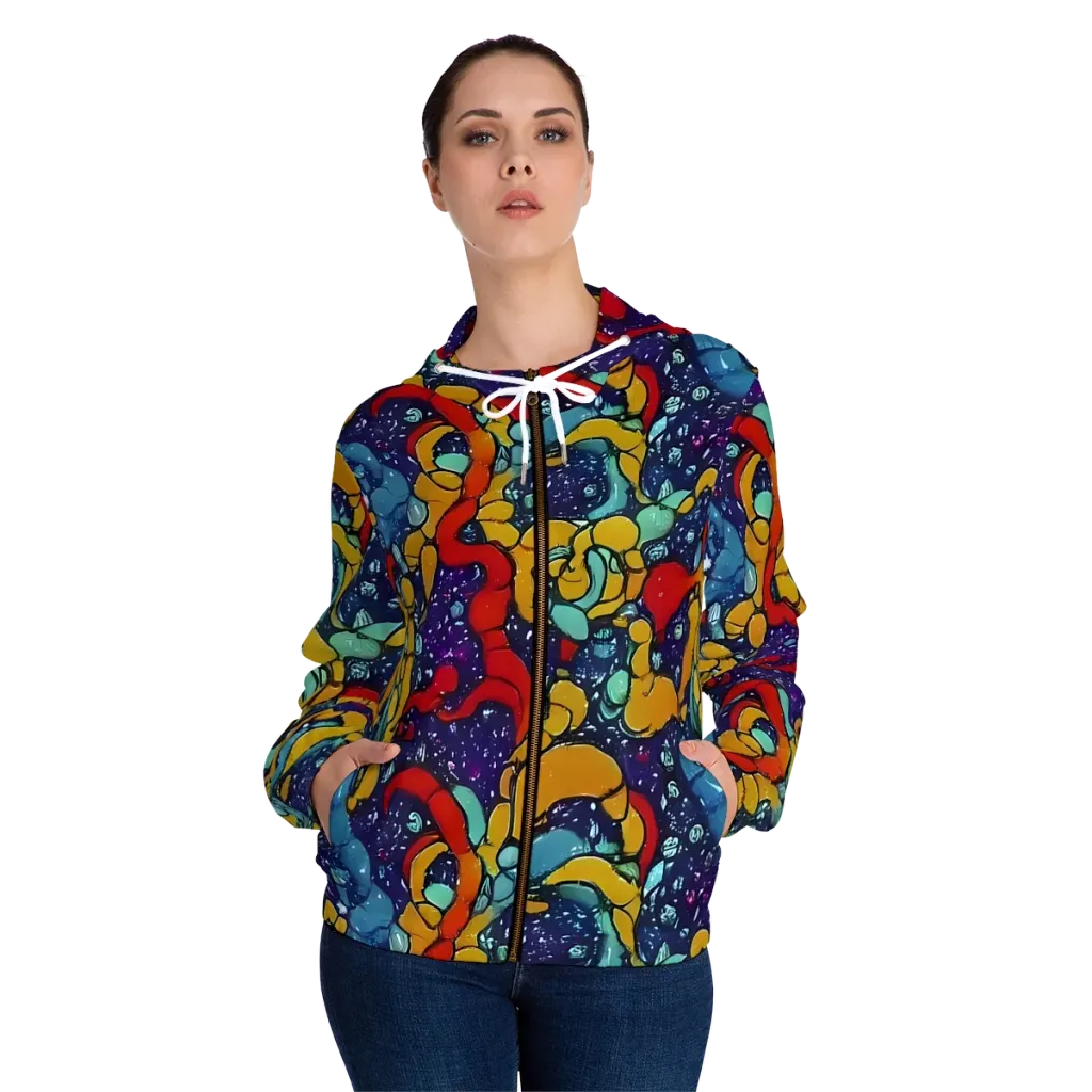 Cosmic Colorfall on Women's Full-Zip Hoodie — Front On Person