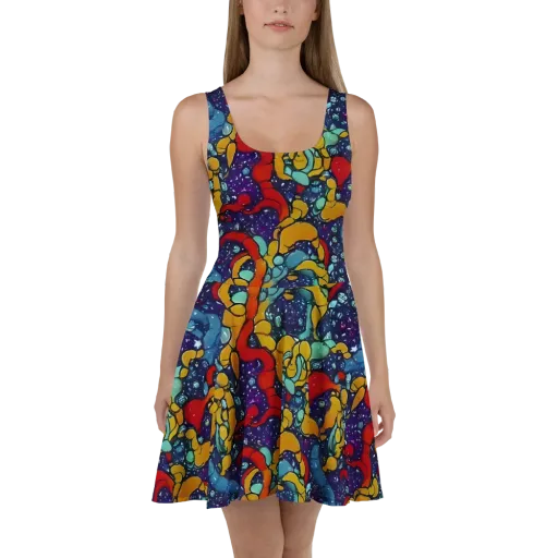 Cosmic Colorfall on a Skater Dress