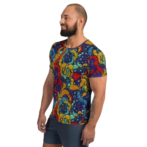 Cosmic Colorfall on a Men's Athletic T-Shirt