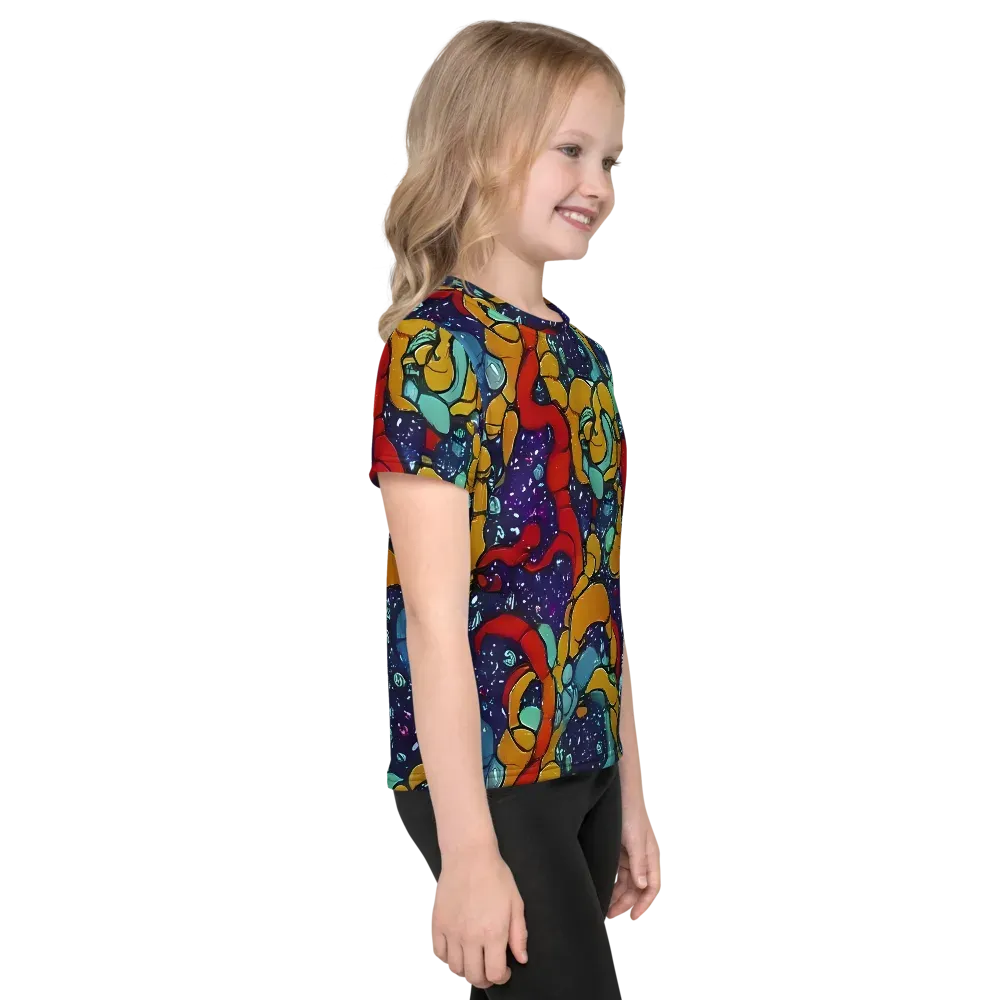 Cosmic Colorfall on Kids Crew Neck T-Shirt — Right