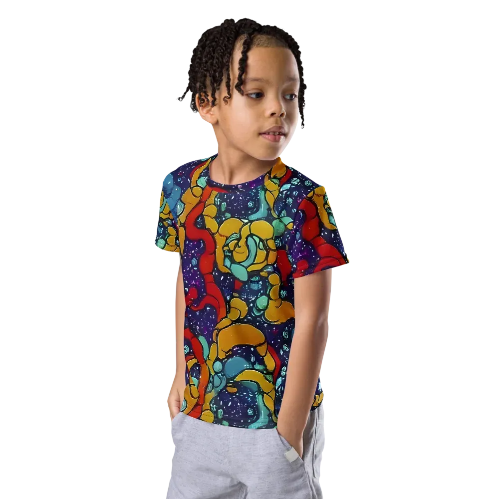 Cosmic Colorfall on Kids Crew Neck T-Shirt — Left Front