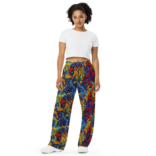 Cosmic Colorfall on a Wide-Leg Pants