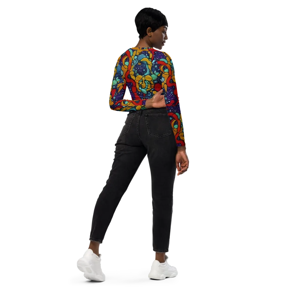 Cosmic Colorfall on Long Sleeve Crop Top — Right Back