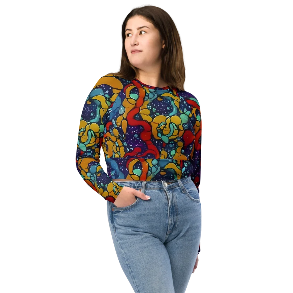 Cosmic Colorfall on Long Sleeve Crop Top — Front