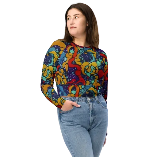 Cosmic Colorfall on a Long Sleeve Crop Top