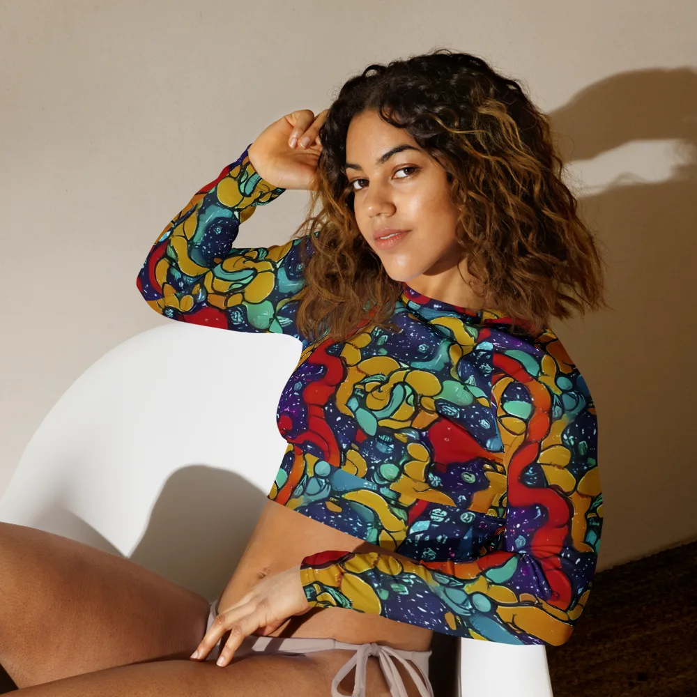 Cosmic Colorfall on Long Sleeve Crop Top — Left Front