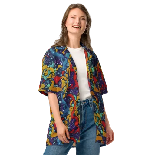 Cosmic Colorfall on a Button Shirt