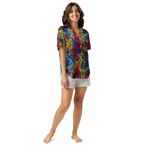 Cosmic Colorfall on a Women's Short Sleeve Pajama Top