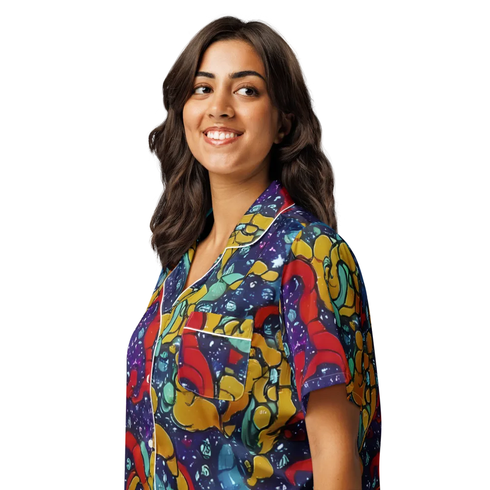 Cosmic Colorfall on Women's Short Sleeve Pajama Top — Left Front