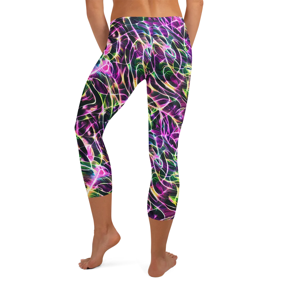 Cyber Botanical on Capri Leggings — Back