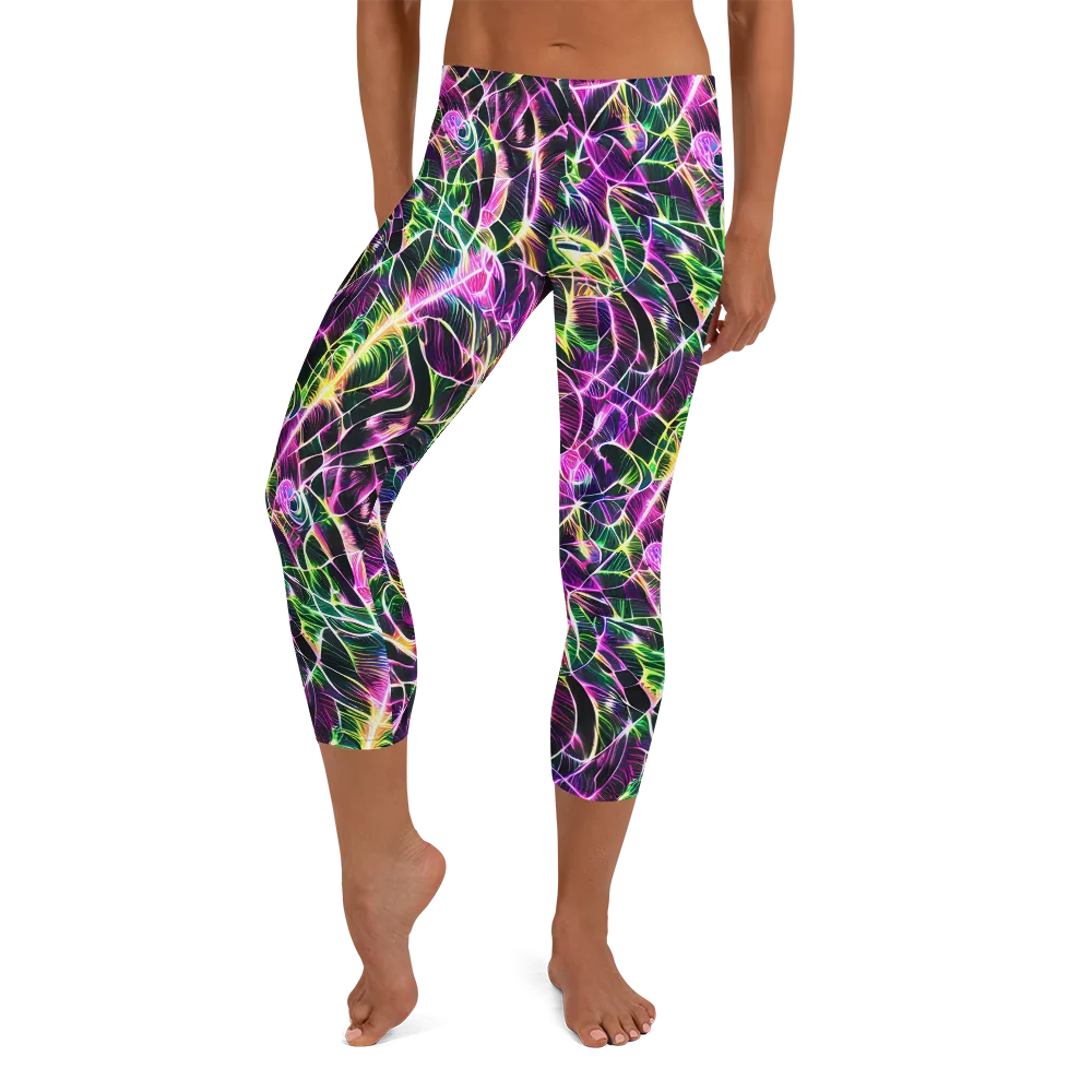 Cyber Botanical on Capri Leggings — Front