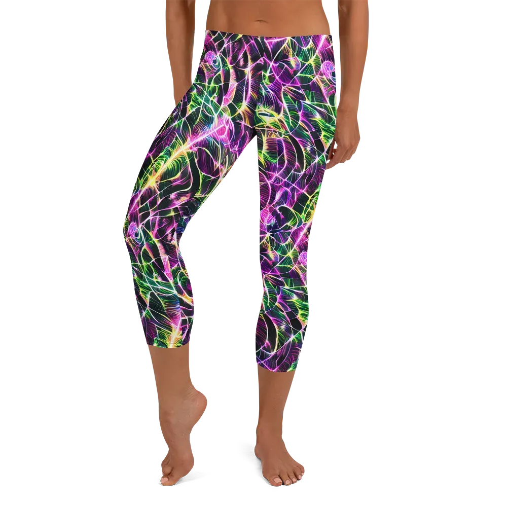 Cyber Botanical on Capri Leggings — Front