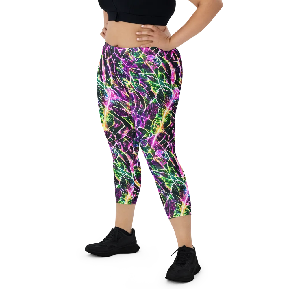 Cyber Botanical on Capri Leggings — Front