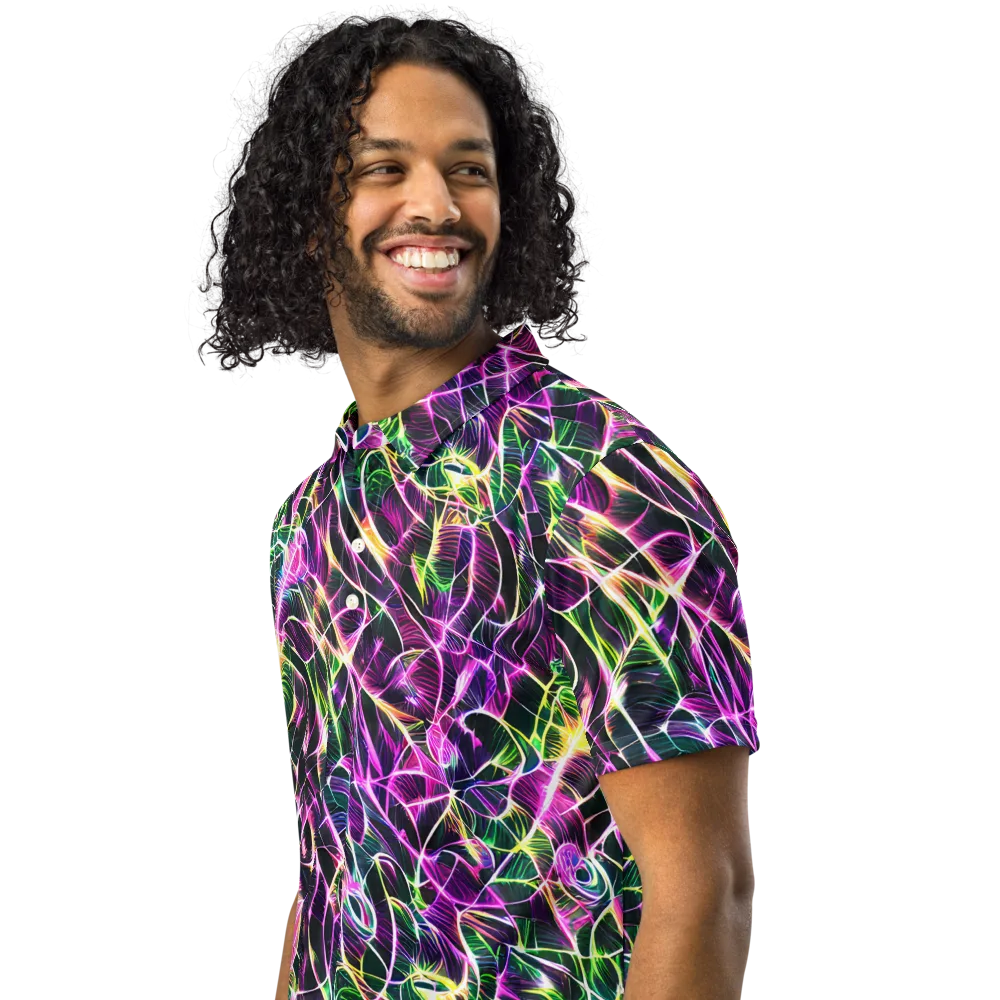 Cyber Botanical on Men's Slim Fit Polo Shirt — Left Front