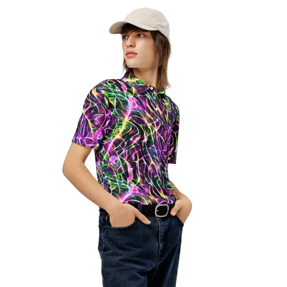 Cyber Botanical on Men's Slim Fit Polo Shirt — Right Front
