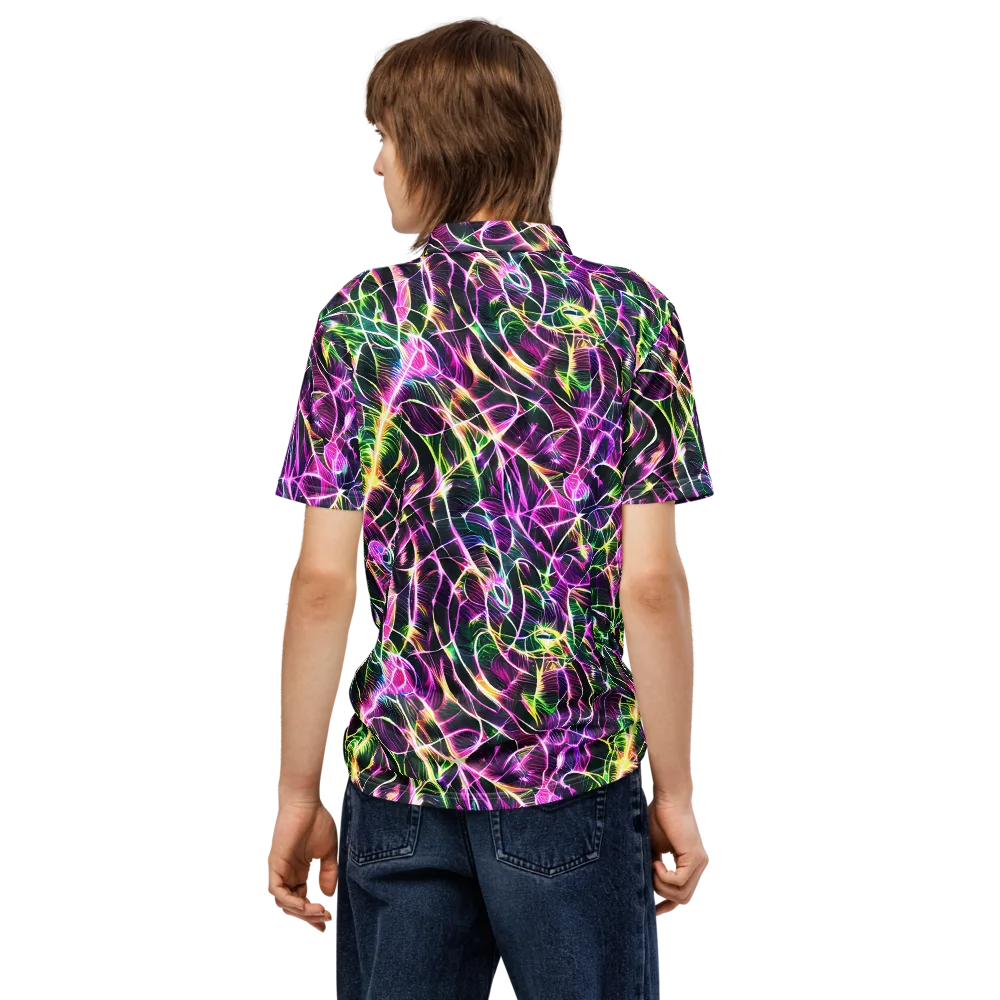 Cyber Botanical on Men's Slim Fit Polo Shirt — Back