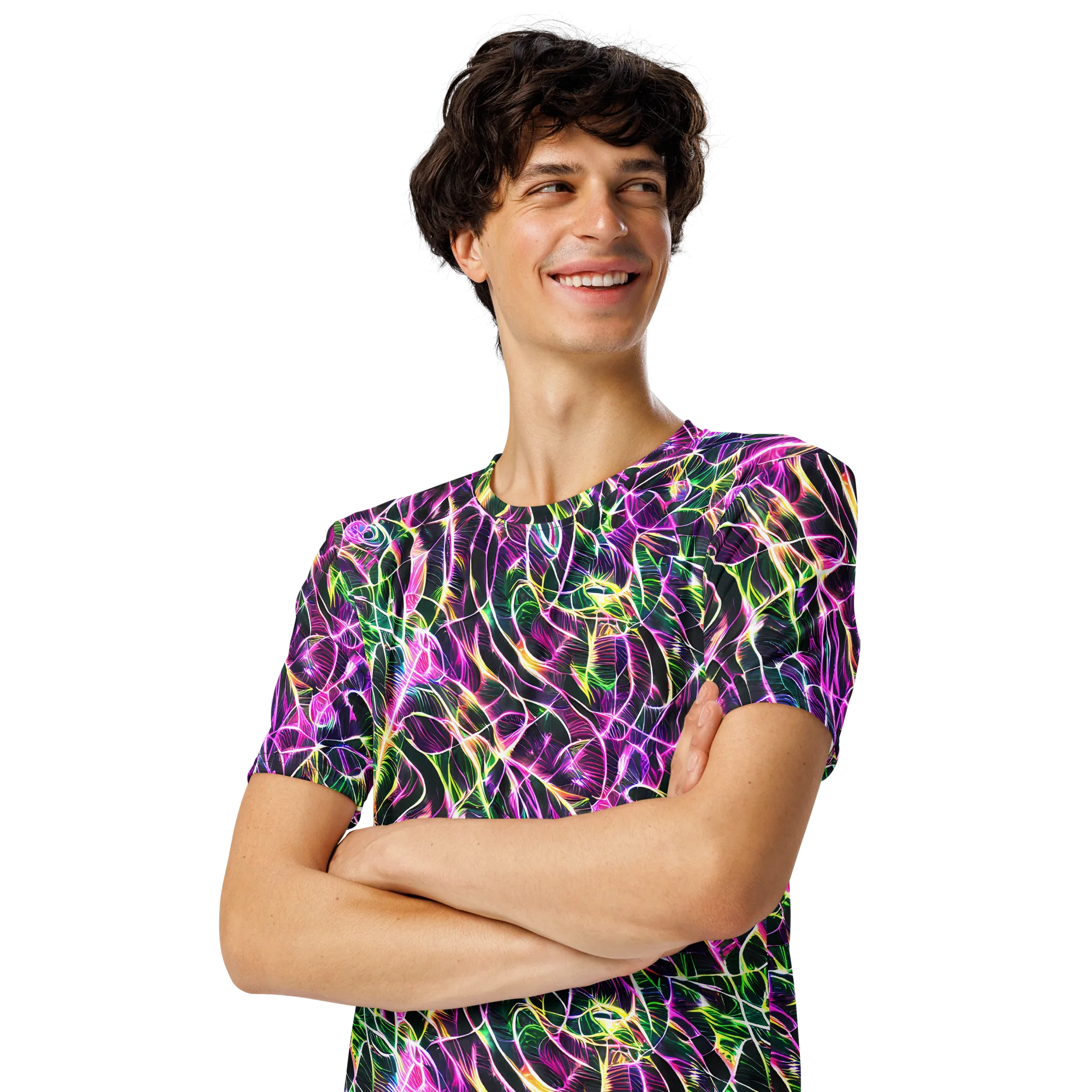 Cyber Botanical on Men's Crew Neck T-Shirt — Left Front