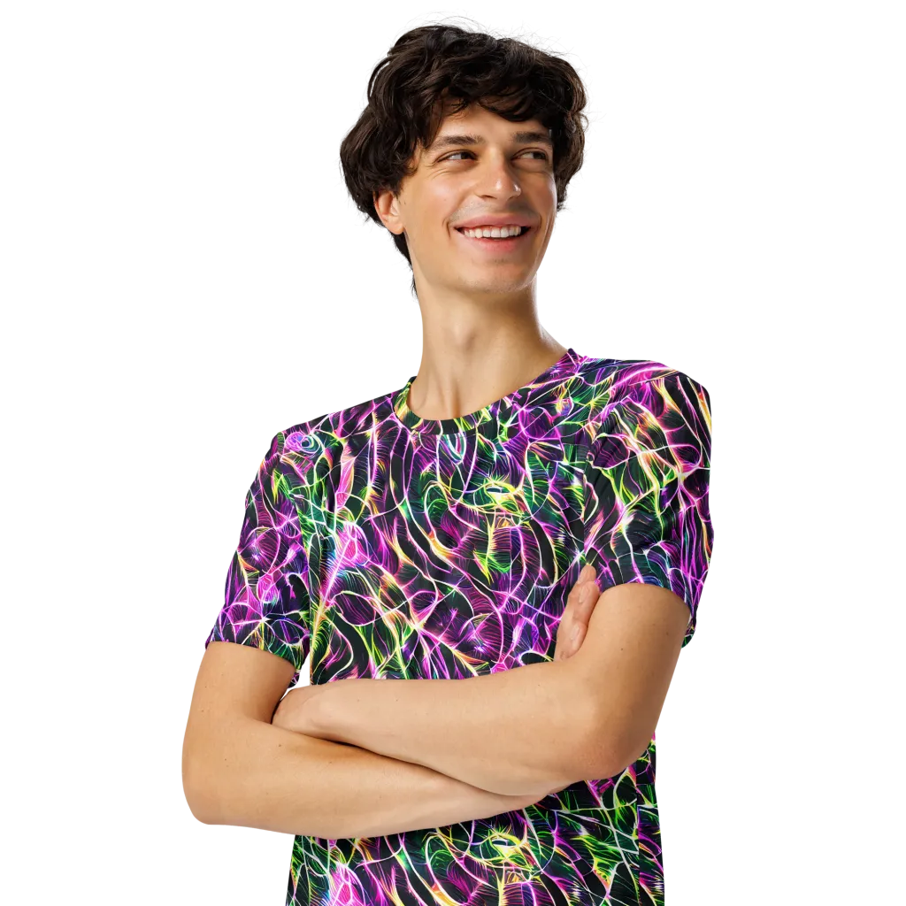 Cyber Botanical on Men's Crew Neck T-Shirt — Left Front