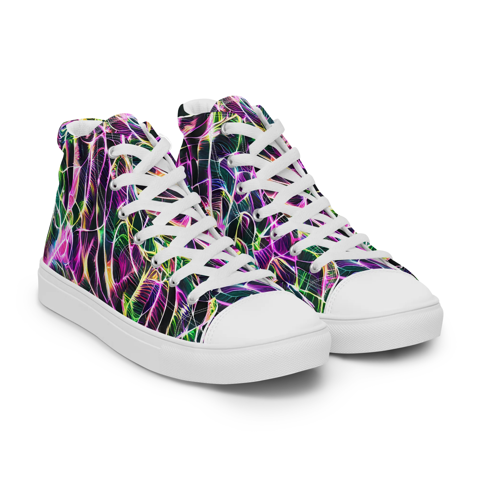 Cyber Botanical on Women's High Top Canvas Shoes — Right Front