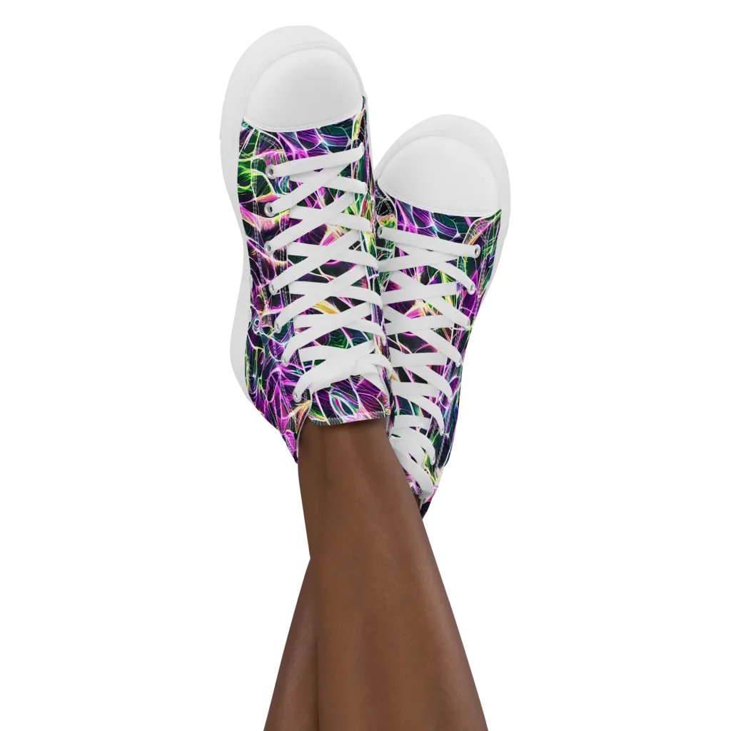 Cyber Botanical on Women's High Top Canvas Shoes — Front