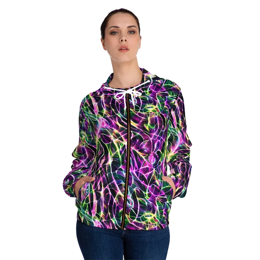 Cyber Botanical on Women's Full-Zip Hoodie — Front On Person