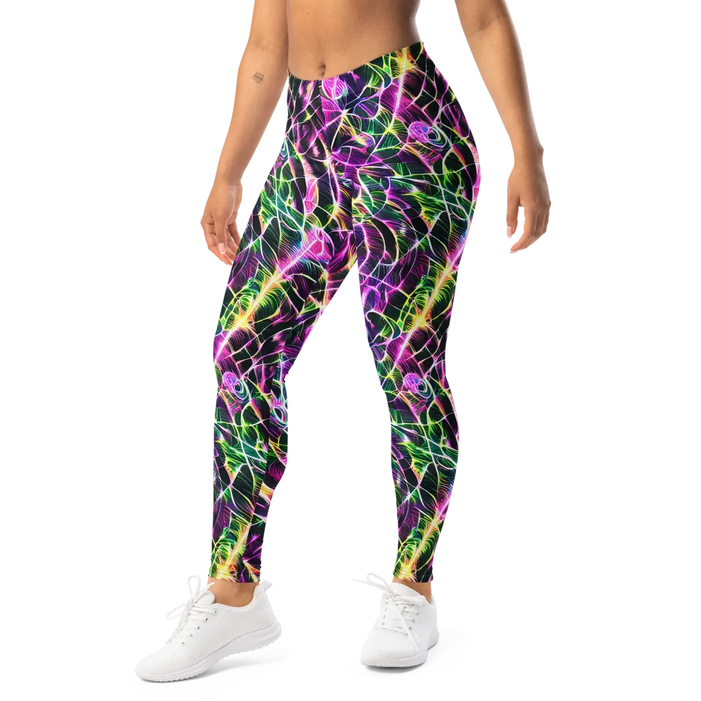 Cyber Botanical on Leggings — Left Front