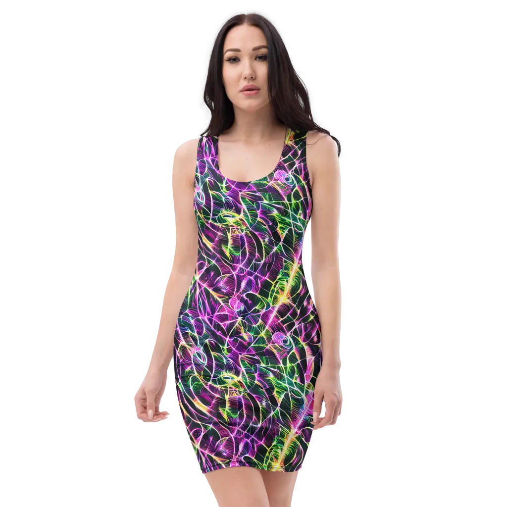 Cyber Botanical on Bodycon Dress — Front