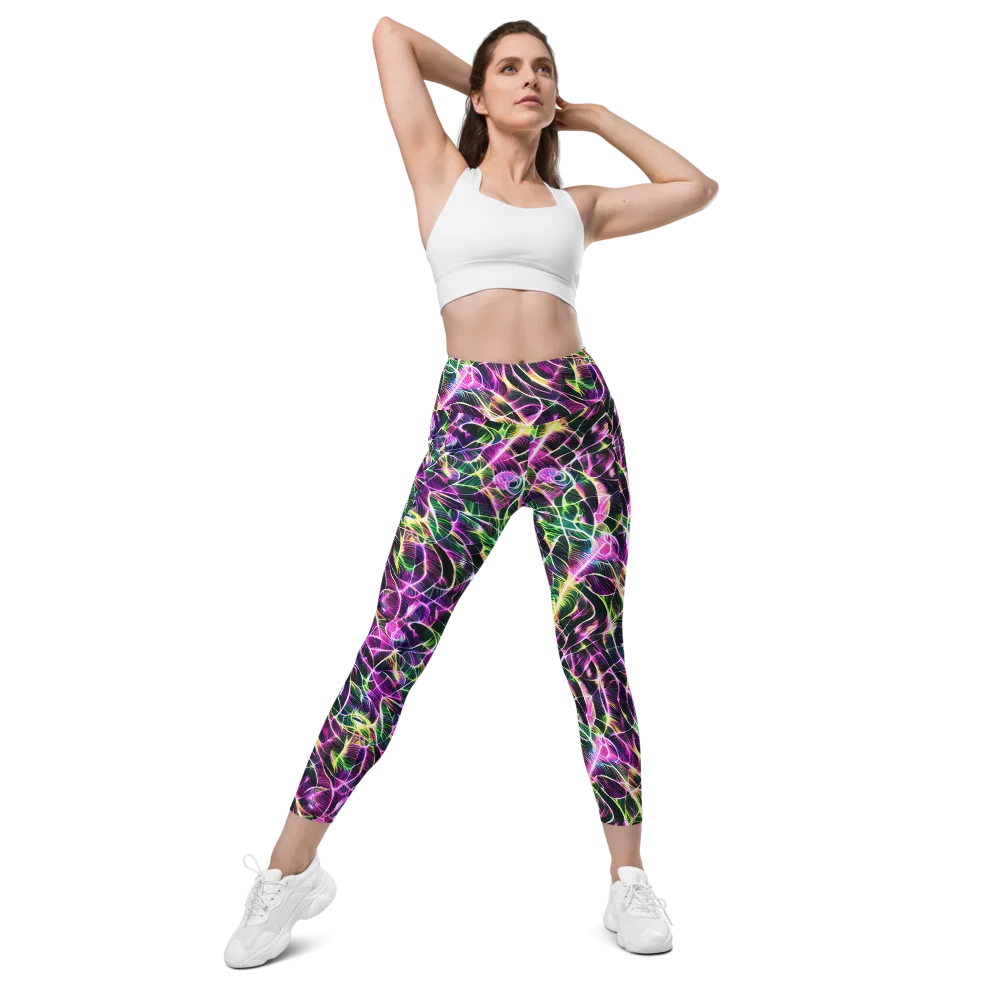 Cyber Botanical on Leggings with Pockets — Front