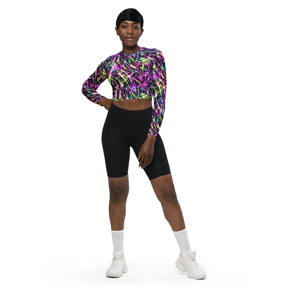 Cyber Botanical on Long Sleeve Crop Top — Front