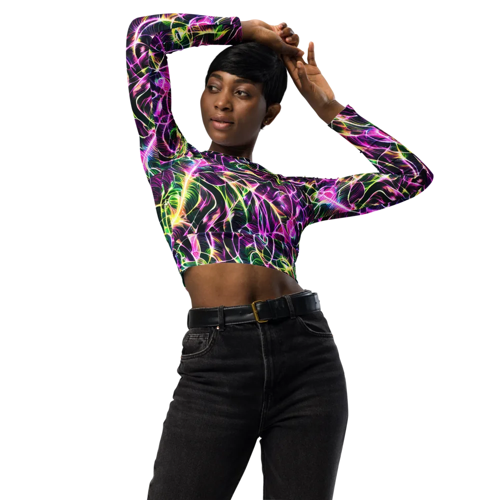 Cyber Botanical on Long Sleeve Crop Top — Front