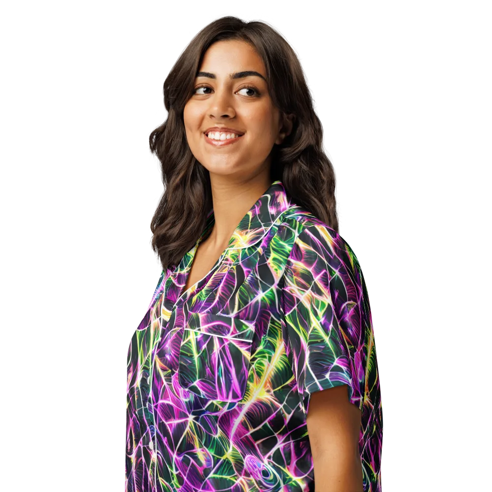 Cyber Botanical on Women's Short Sleeve Pajama Top — Left Front