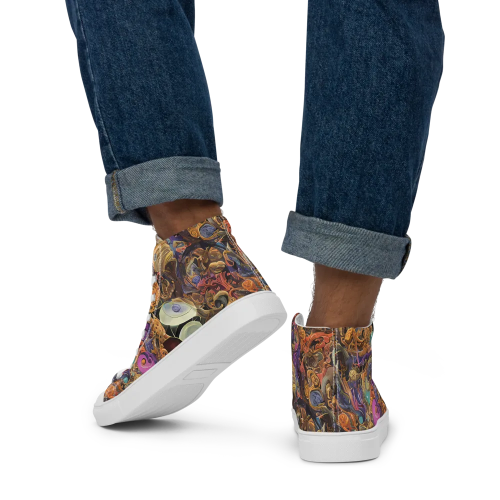 Baroque Nebula on Men's High Top Canvas Shoes — Back