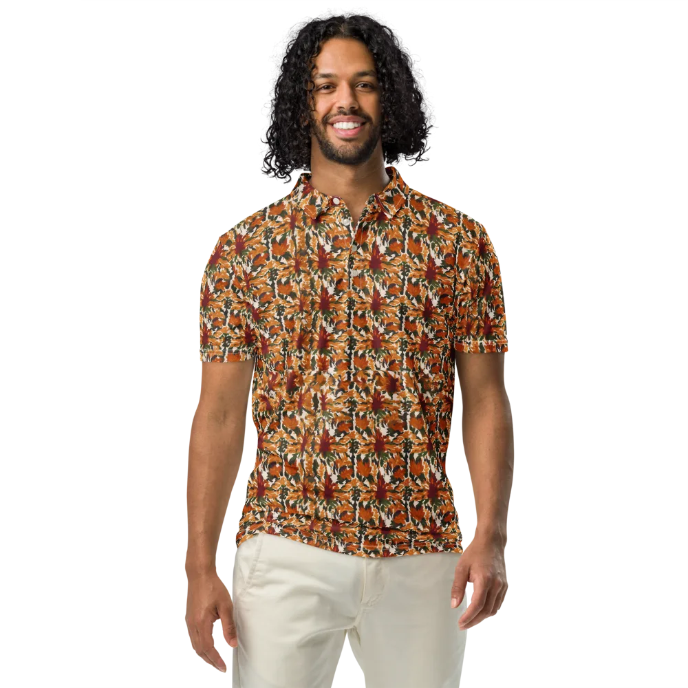 Rust Bloom on Men's Slim Fit Polo Shirt — Front