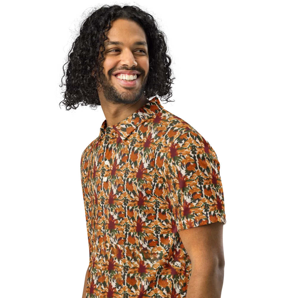 Rust Bloom on Men's Slim Fit Polo Shirt — Left Front
